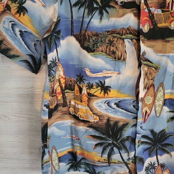 Royal Creations Hawiian Shirt Mens Button Down SZ XL Cars Surfing - Picture 4 of 6